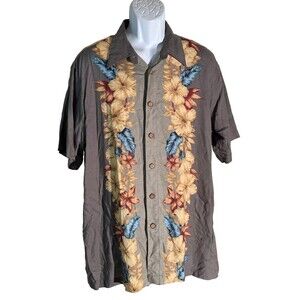 IMPRINTS Men's Short Sleeve Button‎ Down Floral Hawaiian Shirt Brown XL
